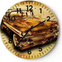 ARTTOR Wanduhr - Rund - Glasuhr - Auto klassisch Limousine Geschwindigkeit - 30x30cm - Schleichendes Uhrwerk - Lautlos - zum Aufhängen bereit - Dekoration Modern - Wanddekoration aus Glas - C4AR30x30-0526