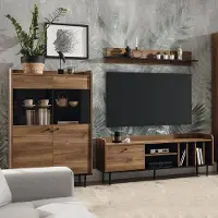 Lomadox Wohnzimmer Möbel Set Eiche Nb. im Vintage Stil VAREDO-132 150 cm Lowboard, Wandboard und Highboard, B/H/T: ca. 255/180/40 cm