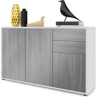 Vladon Sideboard Ben V3, Kommode mit 3 Türen und 2 Schubladen, Weiß matt/Avola-Anthrazit (117 x 74 x 36 cm)