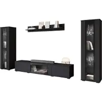 Mirjan 24 Wohnwand Caro, TV-Möbel, Große Anbauwand, Schrankwand, Wohnzimmer-Set (Farbe: Schwarz, mit weißer LED Beleuchtung)