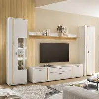 Lomadox Wohnwand weiß mit Eiche LOVENO-61 Modern 4-teilig