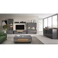 Meublorama DL-HA-TOLEDO-24JKDW-02-05-26-41-42-99+LEDx4*14C/308KG, 16 Regale, 8 Tür(en), Grau, Mitteldichte Faserplatte (MDF), 2 Schublade(n), 370 mm