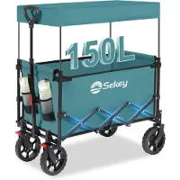 Sekey Bollerwagen mit Dach, Handwagen bis 150 kg belastbar, Transportkarre, Gerätewagen, Blaugrün