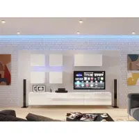 Fun-Möbel Mediawand Wohnwand 8 tlg - NEXI XL 20 - Weiss Hochglanz inkl. LED