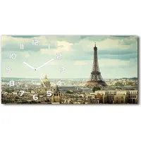 Tulup Wanduhr aus Glas – 60x30 cm - Glasbild - Glasuhr - Gehärtetes Glas - weisse-zeiger - Eiffelturm Paris