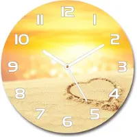Tulup Wanduhr aus Glas 30fi Glasbild Glasuhr Gehärtetes Glas - weisse-zeiger - Heart on the sand