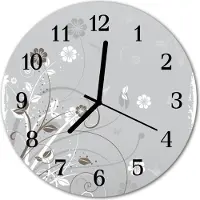 Tulup Glasuhr Wanduhr Küchenuhr Echt-Glas 30fi cm Blumen grau
