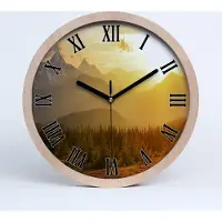 Tulup Holzuhr 20fi cm wanduhr - schwarze Spitzen - Sonnenuntergang Berge