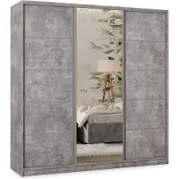 Masseno Schiebetürenschrank PINA 200/205/58 cm Kleiderschrank mit 4 Schubladen Schlafzimmer Schrank 3-türig mit Spiegel Titanfarben