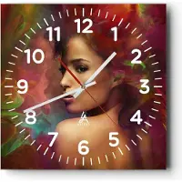 ARTTOR Wanduhr - Quadrat - Glasuhr - frau gesicht - 30x30cm - Schleichendes Uhrwerk - Lautlos - zum Aufhängen bereit - Dekoration Modern - Wanddekoration aus Glas - C4AC30x30-3735