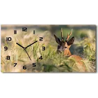 Tulup Wanduhr aus Glas – 60x30 cm - Glasbild - Glasuhr - Gehärtetes Glas - schwarze-zeiger - Deer auf dem Gebiet