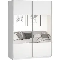 Masseno Schiebetürenschrank BETTINA 150 cm Kleiderschrank Schlafzimmer Schrank 2-türig mit Spiegel Weiß