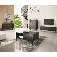 Lomadox Wohnzimmer Set 4-teilig modern in schwarz matt mit gefrästen Fronten ANGERA-140