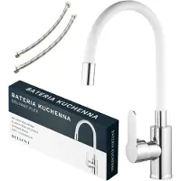 Delvant FLEX Küchenarmatur mit flexiblem Auslauf, 360° drehbare Spültischarmatur aus Edelstahl, Einhebelmischer Wasserhahn für Spüle, Weiß