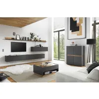 Lomadox Wohnzimmer Wohnwand komplett Set CRISP-61 in anthrazit mit Absetzungen in Wotan Eiche Nb.