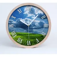 Tulup Holzuhr 25fi cm wanduhr - weiße Spitzen - Wolken über das Feld