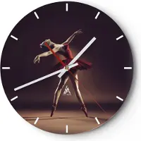 ARTTOR Wanduhr - Rund - Glasuhr - Ballerina Rot Kleid - 40x40cm - Schleichendes Uhrwerk - Lautlos - zum Aufhängen bereit - Dekoration Modern - Wanddekoration aus Glas - C3AR40x40-4336