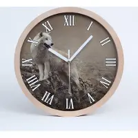 Tulup Holzuhr 20fi cm wanduhr - weiße Spitzen - weißer Wolf auf einem Felsen