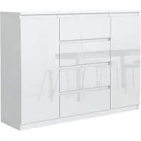 Meble Masztalerz Kommode Weiß Hochglanz 4 Schubladen 2 Türen 140 cm - Sideboard für Wohnzimmer
