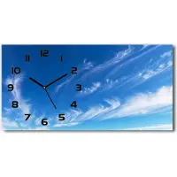 Tulup Wanduhr aus Glas – 60x30 cm - Glasbild - Glasuhr - Gehärtetes Glas - schwarze-zeiger - Blauer Himmel