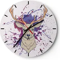 ARTTOR Wanduhr - Rund - Glasuhr - Hirsch Abstraktion - 30x30cm - Schleichendes Uhrwerk - Lautlos - zum Aufhängen bereit - Dekoration Modern - Wanddekoration aus Glas - C3AR30x30-3691