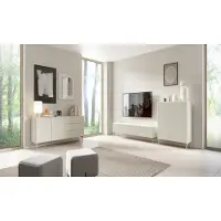 Meble Laski Wohnzimmer-Set Muti in Kaschmir | 3-teilig mit Kommode, Highboard & TV-Lowboard | Design mit Riffel-Fronten