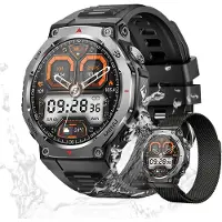 Valdus Herren Fitness-Tracker, 5ATM Wasserdicht, Telefonfunktion, Gesundheits- & Sportuhr mit Herzfrequenz, SpO, Schlaf- & Stressanalyse – Schwarz