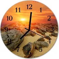 Tulup Glasuhr Wanduhr Küchenuhr Echt-Glas 30fi cm Sonnenuntergang orange