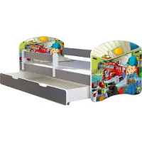 ACMA Jugendbett Kinderbett Junior-Bett Komplett-Set mit Matratze Lattenrost und Rausfallschutz Grau 45 Mechaniker 180x80 + Bettkasten
