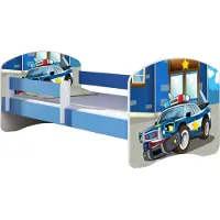 ACMA Jugendbett Kinderbett Junior-Bett Komplett-Set mit Matratze Lattenrost und Rausfallschutz Blau 38 Polizei 160x80