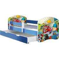 ACMA Jugendbett Kinderbett Junior-Bett Komplett-Set mit Matratze Lattenrost und Rausfallschutz Blau 45 Mechaniker 140x70 + Bettkasten