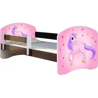 ACMA Jugendbett Kinderbett Junior-Bett Komplett-Set mit Matratze Lattenrost und Rausfallschutz Wenge 17 Pony 140x70