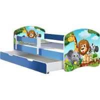 ACMA Jugendbett Kinderbett Junior-Bett Komplett-Set mit Matratze Lattenrost und Rausfallschutz Blau 02 Animals 180x80 + Bettkasten
