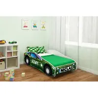 ACMA Jugendbett Kinderbett Auto-Bett Junior Cars Bett Komplett-Set mit Matratze, Lattenrost und Rausfallschutz 160x80 cm - CAR-7 + NAME
