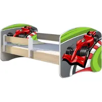 ACMA Jugendbett Kinderbett Junior-Bett Komplett-Set mit Matratze Lattenrost und Rausfallschutz Sonoma 06 Formel 1 140x70
