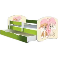 ACMA Jugendbett Kinderbett Junior-Bett Komplett-Set mit Matratze Lattenrost und Rausfallschutz Grün 12 Welpen 160x80 + Bettkasten
