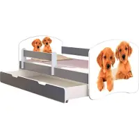 ACMA Jugendbett Kinderbett Junior-Bett Komplett-Set mit Matratze Lattenrost und Rausfallschutz Grau 39 Welpen 140x70 + Bettkasten