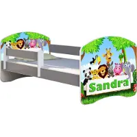 ACMA Jugendbett Kinderbett Junior-Bett Komplett-Set mit Matratze Lattenrost und Rausfallschutz Grau 01 Zoo Name 140x70