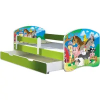 ACMA Jugendbett Kinderbett Junior-Bett Komplett-Set mit Matratze Lattenrost und Rausfallschutz Grün 34 Farm 140x70 + Bettkasten
