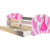 ACMA Jugendbett Kinderbett Junior-Bett Komplett-Set mit Matratze Lattenrost und Rausfallschutz Sonoma 08 Princess 140x70 + Bettkasten