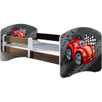 ACMA Jugendbett Kinderbett Junior-Bett Komplett-Set mit Matratze Lattenrost und Rausfallschutz Wenge 05 Wengee Auto 180x80