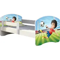 ACMA Jugendbett Kinderbett Junior-Bett Komplett-Set mit Matratze Lattenrost und Rausfallschutz Weiß 13 Fußballer 180x80