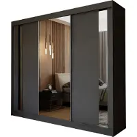 Masseno Schiebetürenschrank GRAZIA 240 cm Kleiderschrank Schlafzimmer Schrank 3-türig mit Spiegel Grau