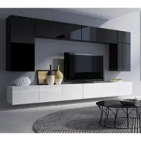 Lomadox Große TV Wohnwand in schwarz & weiß Hochglanz CAIRNS-132, B/H/T ca. 300/200/43 cm