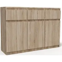 Masseno Kommode MERAVIGLIA 120 cm Sideboard mit 3 Schubladen und 3 Türen für Wohnzimmer Schlafzimmer Modern 120x33x85 cm Sonoma Eiche / Sonoma Eiche