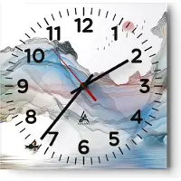 ARTTOR Wanduhr - Quadrat - Glasuhr - Wellen Berge Fee - 30x30cm - Schleichendes Uhrwerk - Lautlos - zum Aufhängen bereit - Dekoration Modern - Wanddekoration aus Glas - C4AC30x30-4684