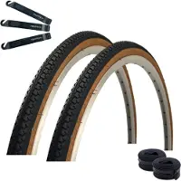 Maxxi4you 2 x Roverstone 27" Fahrradreifen Schwarz/Braun 37-630 (27x1 3/8) + 2 x passende Schläuche DV inkl. Reifenheber