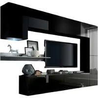 Meublorama FH-C6-6-HG-B-1-1B+POLKA-G100-BIALY+1-SQUERE-RGB*9C/103KG, 6 Regale, 7 Tür(en), Schwarz, Mitteldichte Faserplatte (MDF), 350 mm, 2560 mm