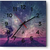 ARTTOR Wanduhr - Quadrat - Glasuhr - Kosmos Baum Wiese - 30x30cm - Schleichendes Uhrwerk - Lautlos - zum Aufhängen bereit - Dekoration Modern - Wanddekoration aus Glas - C4AC30x30-4225