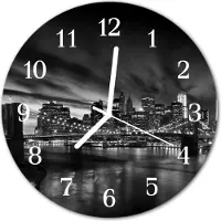 Tulup Glasuhr Wanduhr Küchenuhr Echt-Glas 30fi cm Stadt schwarz